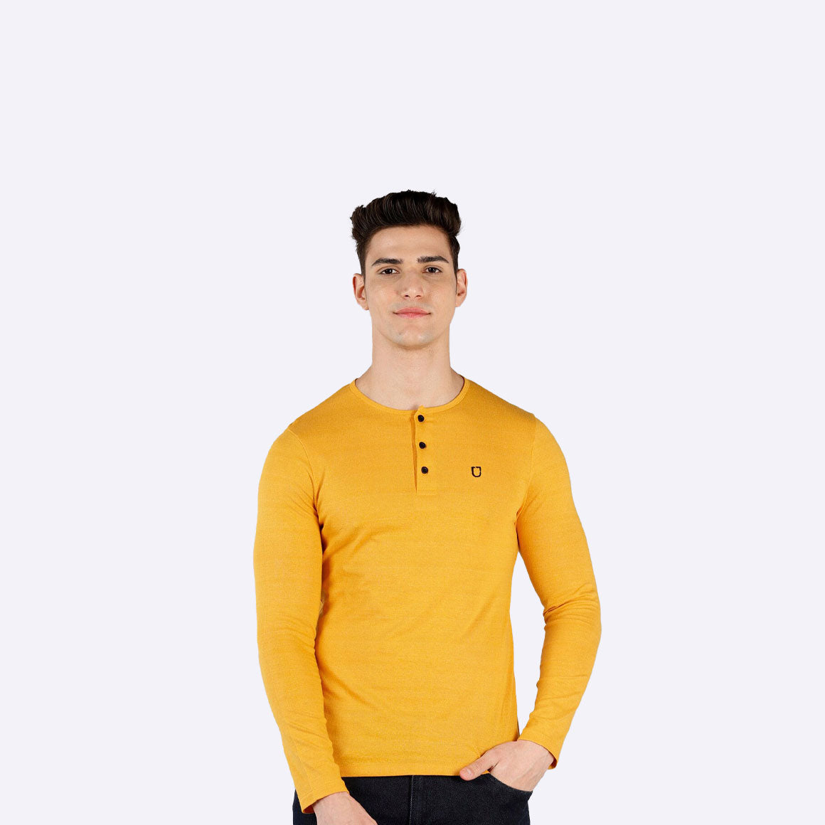 Men Mustard Yellow Neck T-shirt