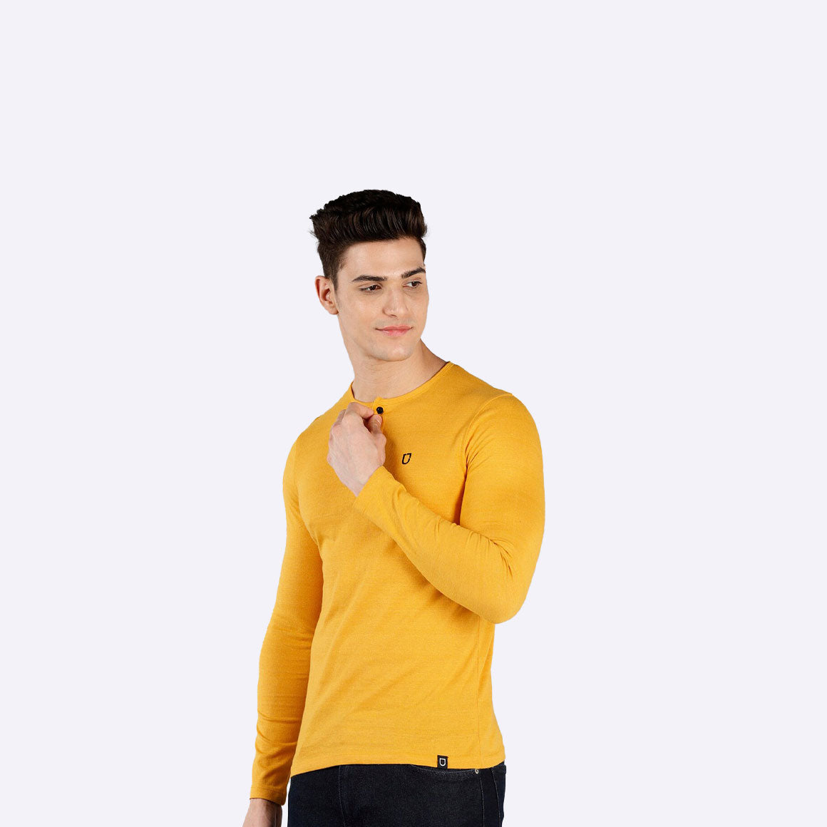 Men Mustard Yellow Neck T-shirt